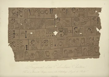 Fragment van een christelijke kalender, getekend uit een Azteeks manuscript in de Staatsbibliotheek van Berlijn, illustratie uit Vues des Cordillères et Monumens des Peuples Indigènes de l